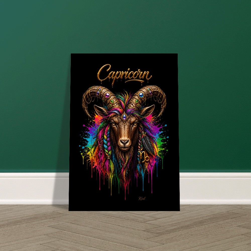 Capricorn Neon Zodiac Goat Poster, Colorful Wall Art, Artistic Astrology Canvas, Zodiac Gift for Him, Danish Art Studio