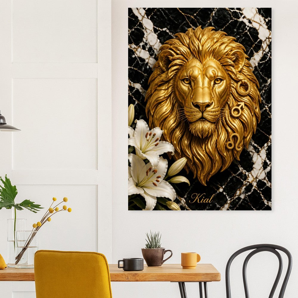 Leo Zodiac Lion Poster, Gold Wall Art, Astrology Canvas, Lion Portrait, Zodiac Gift for Him, Danish Art Studio