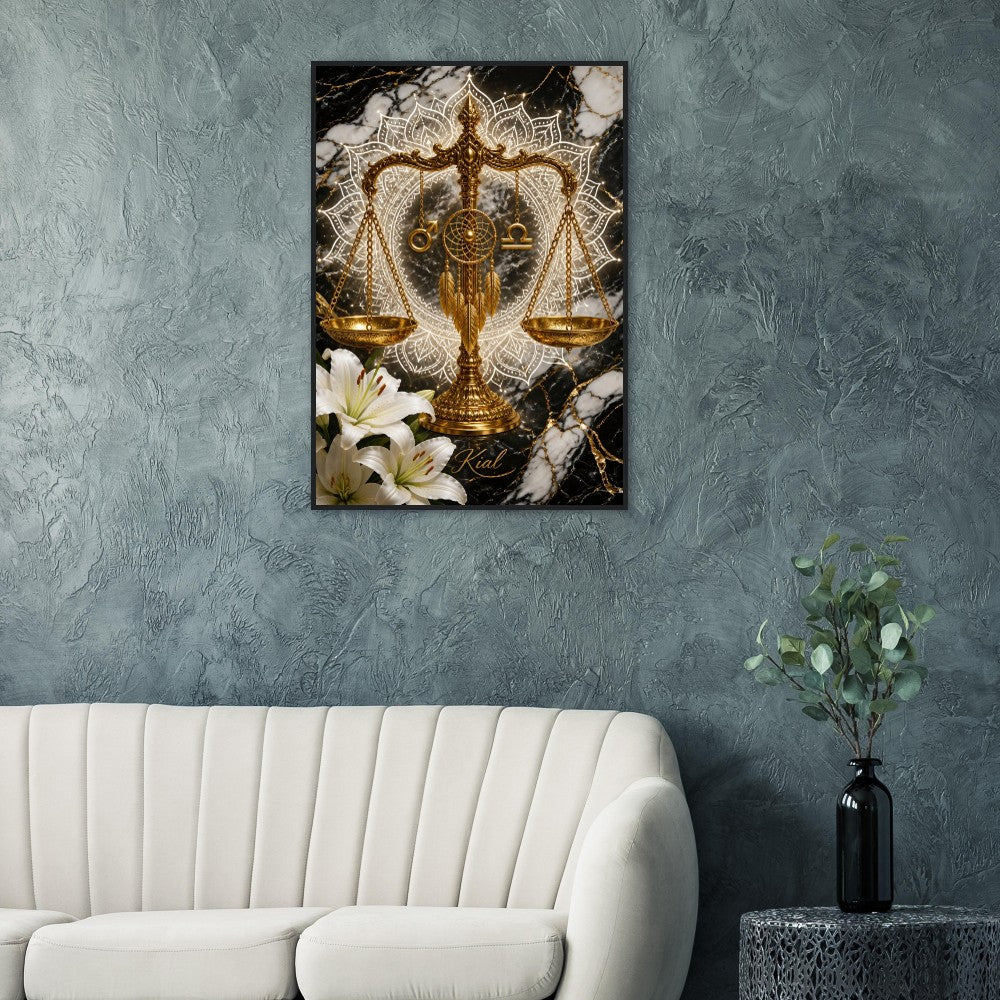 Libra Zodiac Scales Poster, Gold Wall Art, Astrology Canvas, Scales Portrait, Zodiac Gift for Him, Danish Art Studio