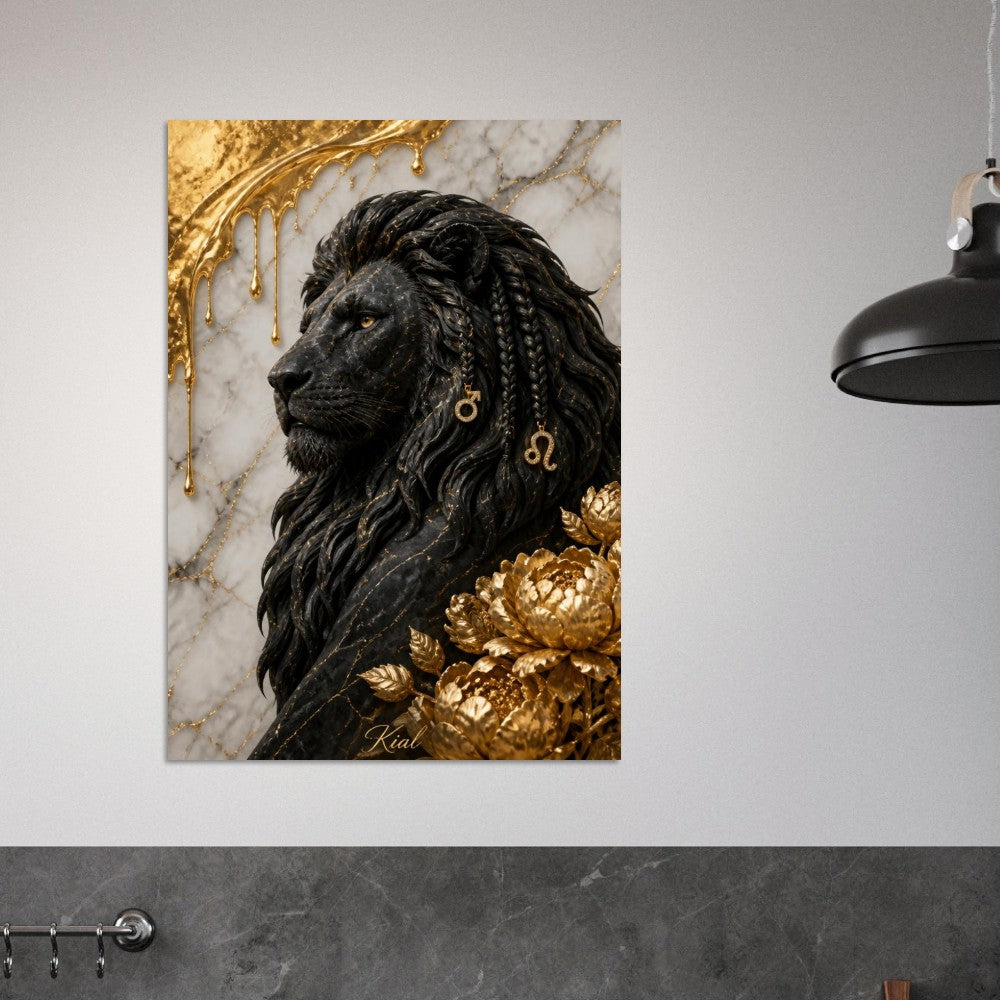 Leo Zodiac Lion Poster, Gold Wall Art, Astrology Canvas, Lion Portrait, Zodiac Gift for Him, Danish Art Studio