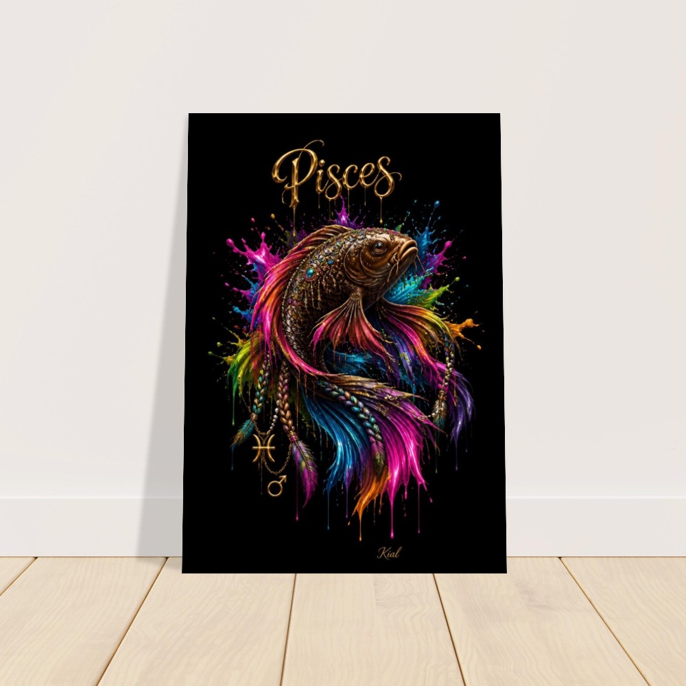 Pisces Neon Zodiac Koi Poster, Colorful Wall Art, Artistic Astrology Canvas, Zodiac Gift for Him, Danish Art Studio