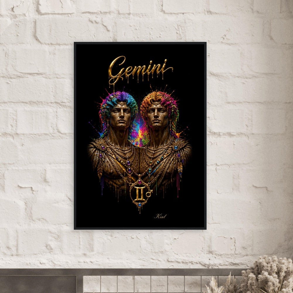 Gemini Neon Zodiac Twins Poster, Colorful Wall Art, Artistic Astrology Canvas, Zodiac Gift for Him, Danish Art Studio