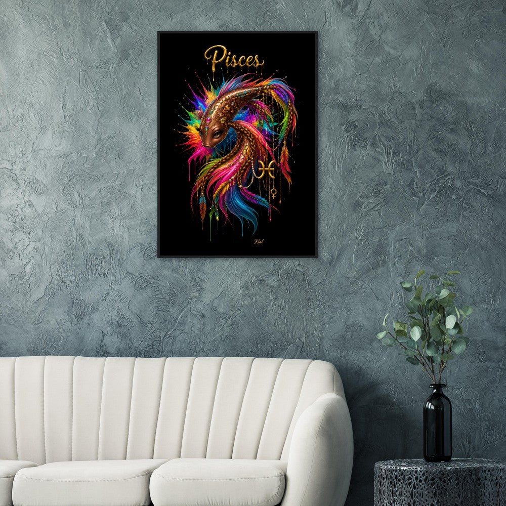 Pisces Neon Zodiac Koi Poster, Colorful Wall Art, Artistic Astrology Canvas, Zodiac Gift for Her, Danish Art Studio