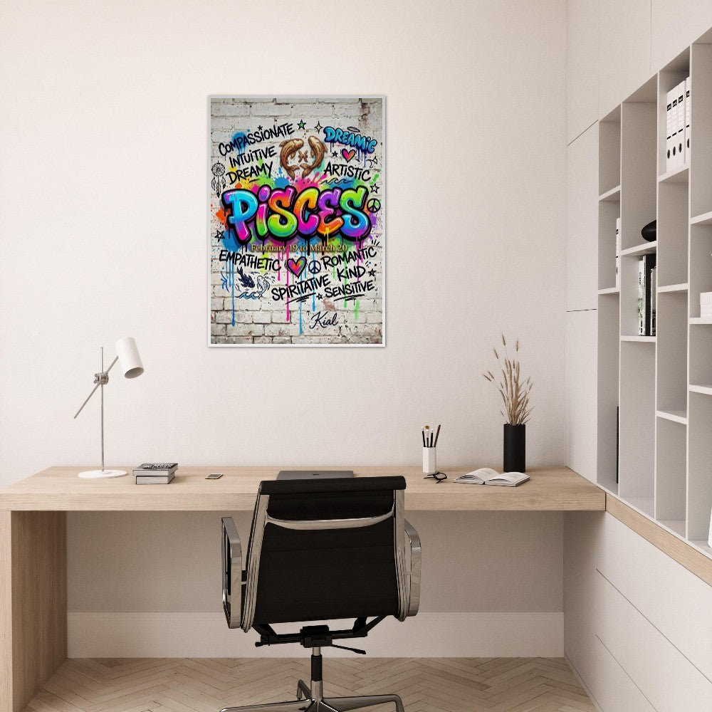 Pisces Neon Graffiti Zodiac Poster, Colorful Street Art, Zodiac Gift for Her, Danish Art Studio