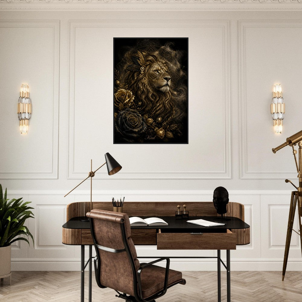 Leo Zodiac Lion Poster, Gold Wall Art, Astrology Canvas, Lion Portrait, Zodiac Gift for Her, Danish Art Studio