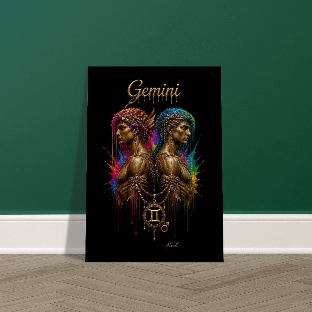 Gemini Neon Zodiac Twins Poster, Colorful Wall Art, Artistic Astrology Canvas, Zodiac Gift for Him, Danish Art Studio
