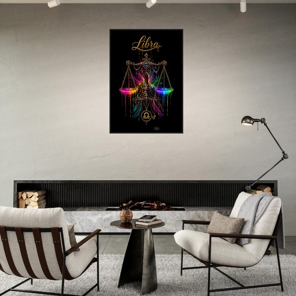 Libra Neon Zodiac Scales Poster, Colorful Wall Art, Artistic Astrology Canvas, Zodiac Gift for Him, Danish Art Studio
