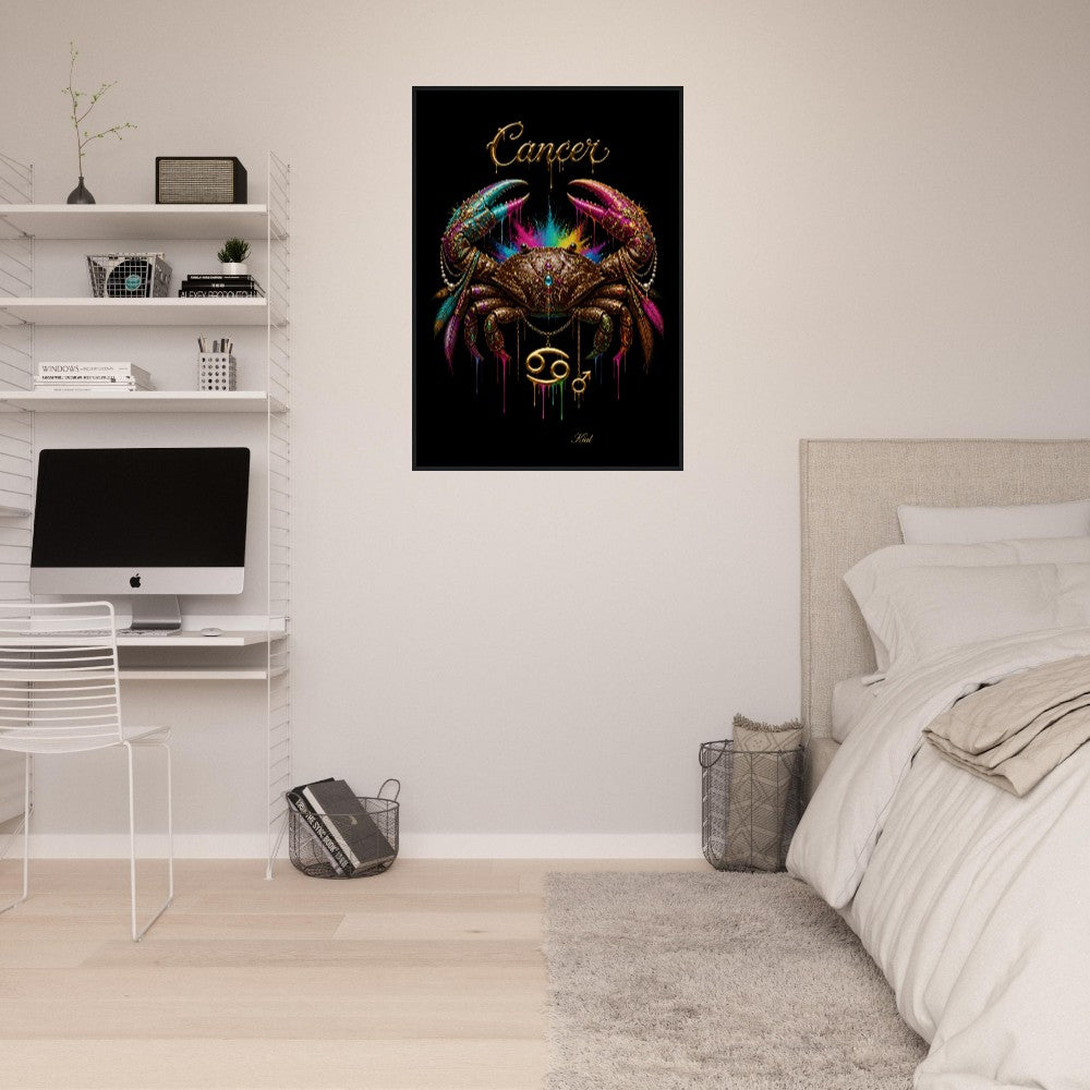 Cancer Neon Zodiac Crab Poster, Colorful Wall Art, Artistic Astrology Canvas, Zodiac Gift for Him, Danish Art Studio