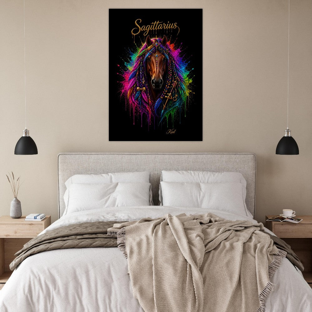 Sagittarius Neon Zodiac Horse Poster, Colorful Wall Art, Zodiac Gift for Him, Danish Art Studio