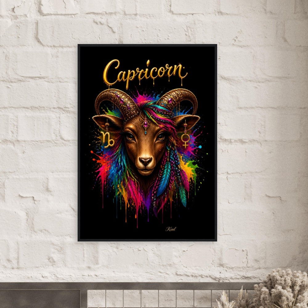 Capricorn Neon Zodiac Goat Poster, Colorful Wall Art, Artistic Astrology Canvas, Zodiac Gift for Her, Danish Art Studio