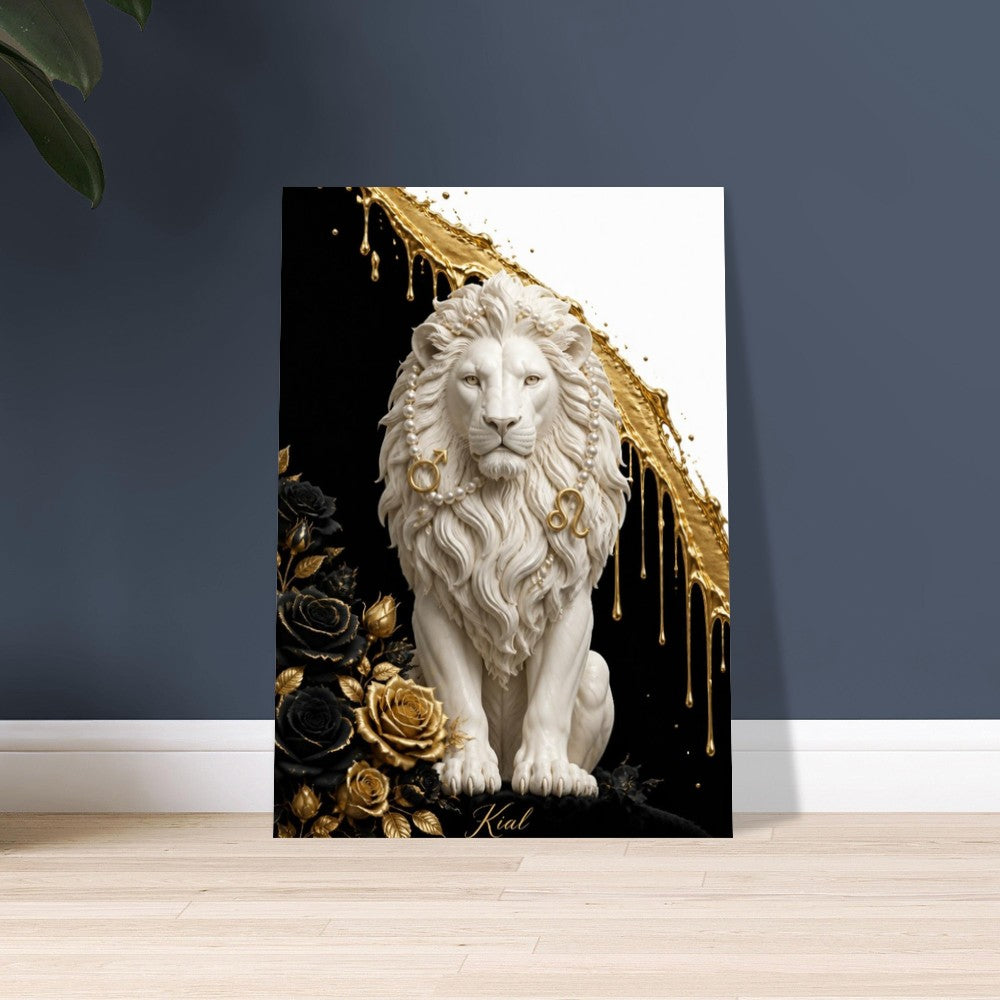 Leo Zodiac Lion Poster, Gold Wall Art, Astrology Canvas, Lion Portrait, Zodiac Gift for Him, Danish Art Studio