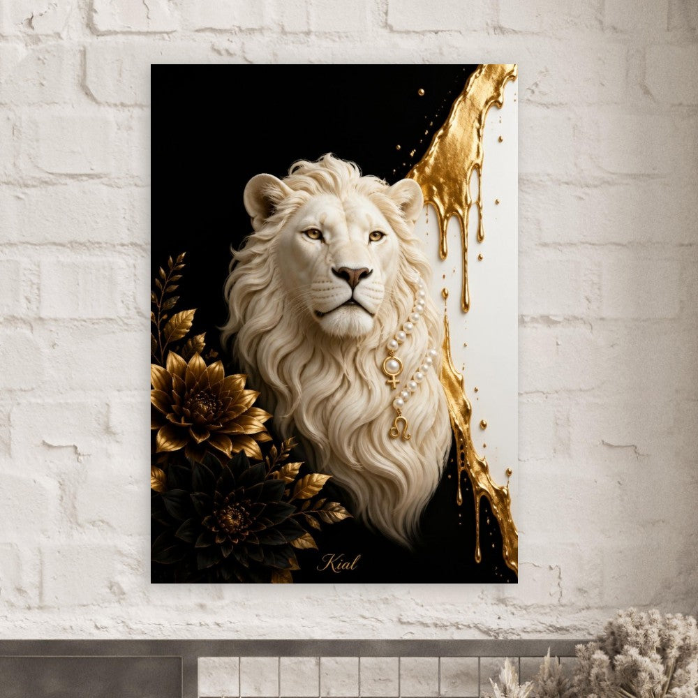 Leo Zodiac Lion Poster, Gold Wall Art, Astrology Canvas, Lion Portrait, Zodiac Gift for Her, Danish Art Studio