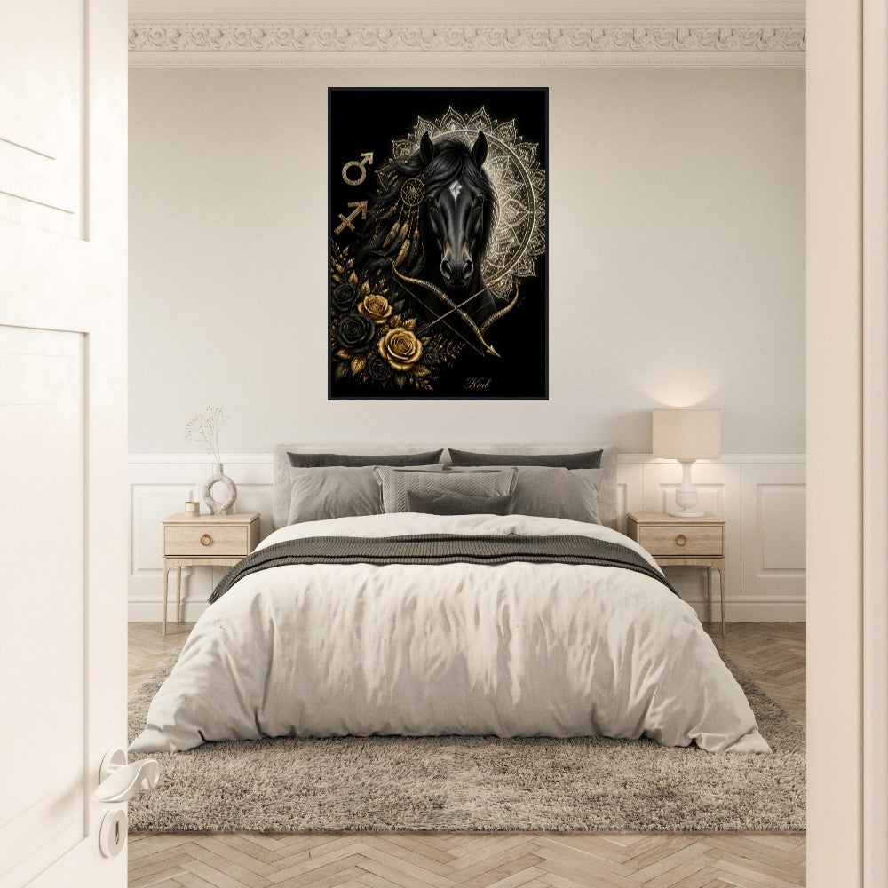 Sagittarius Zodiac Horse Poster, Gold Wall Art, Zodiac Gift for Him, Danish Art Studio
