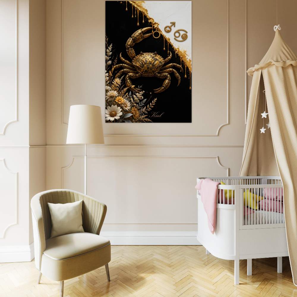 Cancer Zodiac Crab Poster, Gold Wall Art, Astrology Canvas, Crab Portrait, Zodiac Gift for Him Danish Art Studio