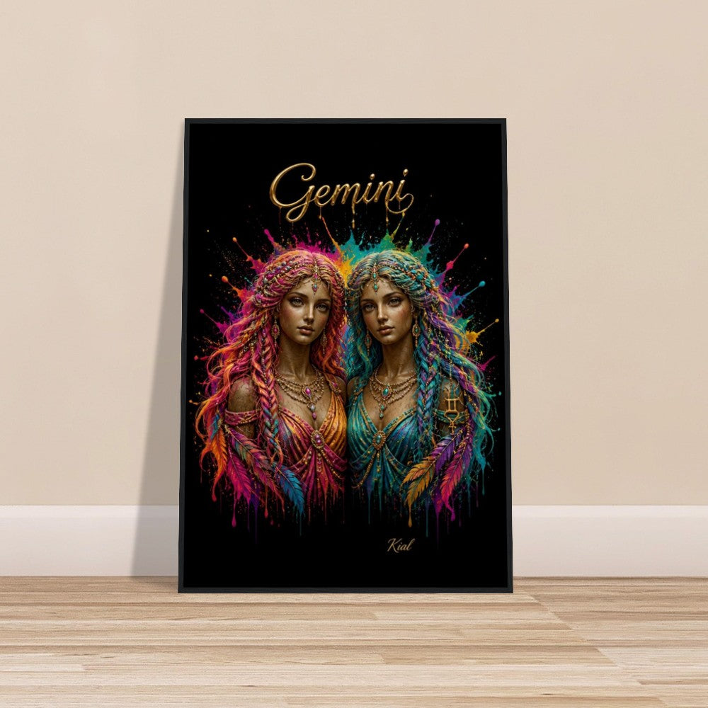 Gemini Neon Zodiac Tvillinger Plakat, Farverig Vægkunst, Kunstnerisk Astrologi Lærred, Zodiak Gave til Hende, Dansk Kunst Studio