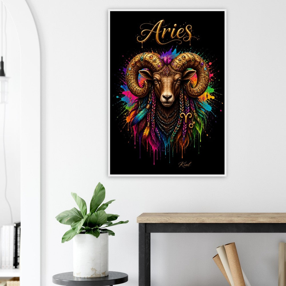 Widder Neon Tierkreis Poster, Bunte Wandkunst, Künstlerische Astrologie Leinwand, Tierkreis Geschenk für Ihn, Danish Art Studio