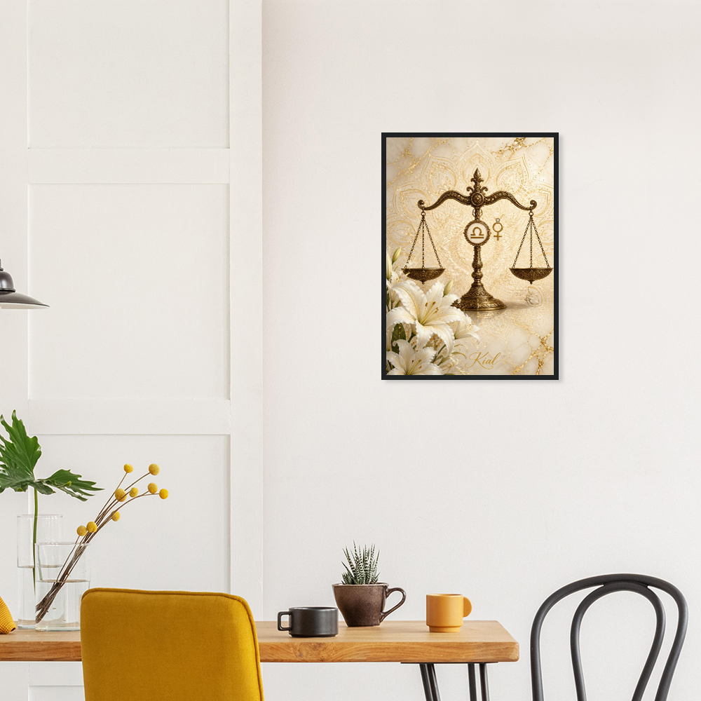 Libra Zodiac Scales Poster, Gold Wall Art, Astrology Canvas, Scales Portrait, Zodiac Gift for Her, Danish Art Studio