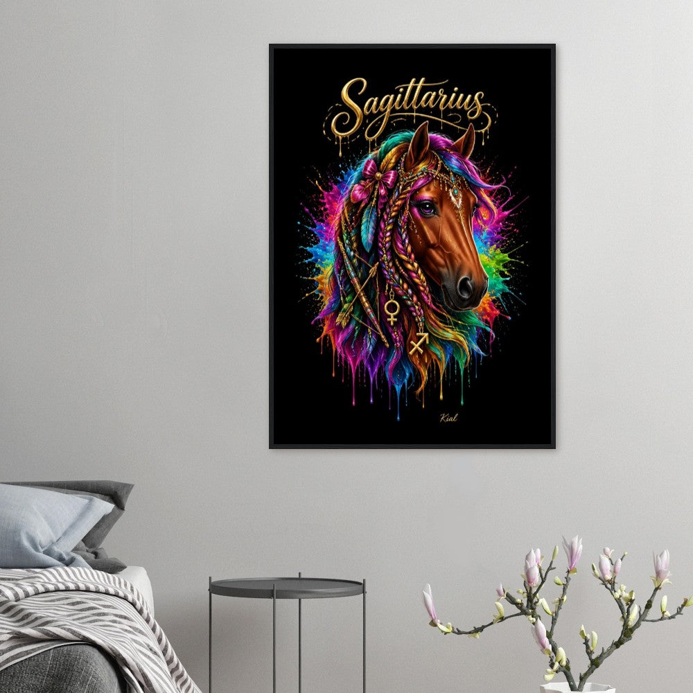 Sagittarius Neon Zodiac Horse Poster, Colorful Wall Art, Zodiac Gift for Her, Danish Art Studio