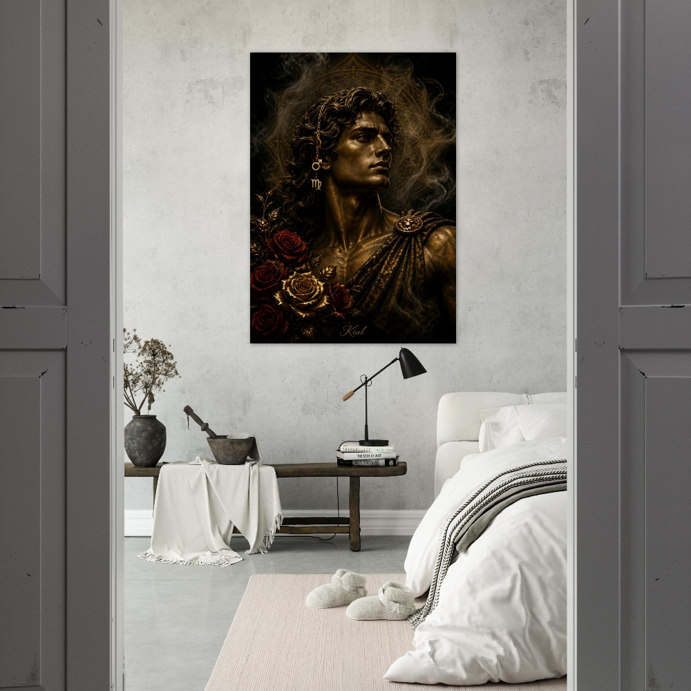 Virgo Zodiac Maiden Poster, Gold Wall Art, Astrology Canvas, Maiden Portrait, Zodiac Gift for Him, Danish Art Studio