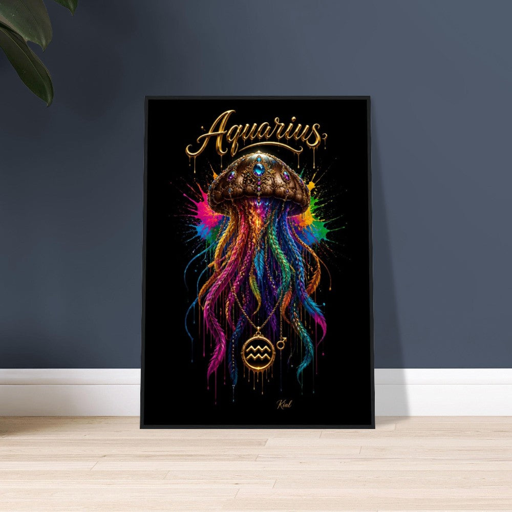 Aquarius Neon Zodiac Jellyfish Poster, Colorful Wall Art, Zodiac Gift for Him, Danish Art Studio