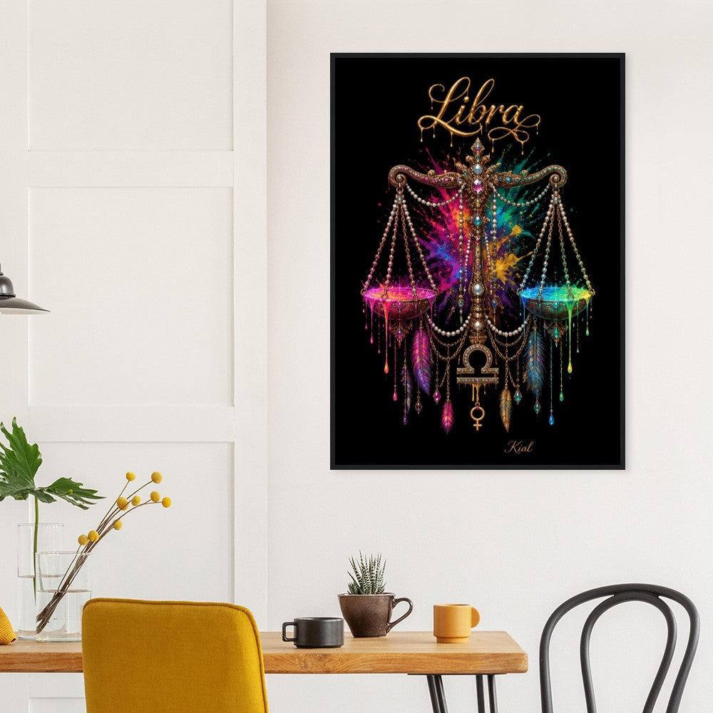 Libra Neon Zodiac Scales Poster, Colorful Wall Art, Artistic Astrology Canvas, Zodiac Gift for Her, Danish Art Studio