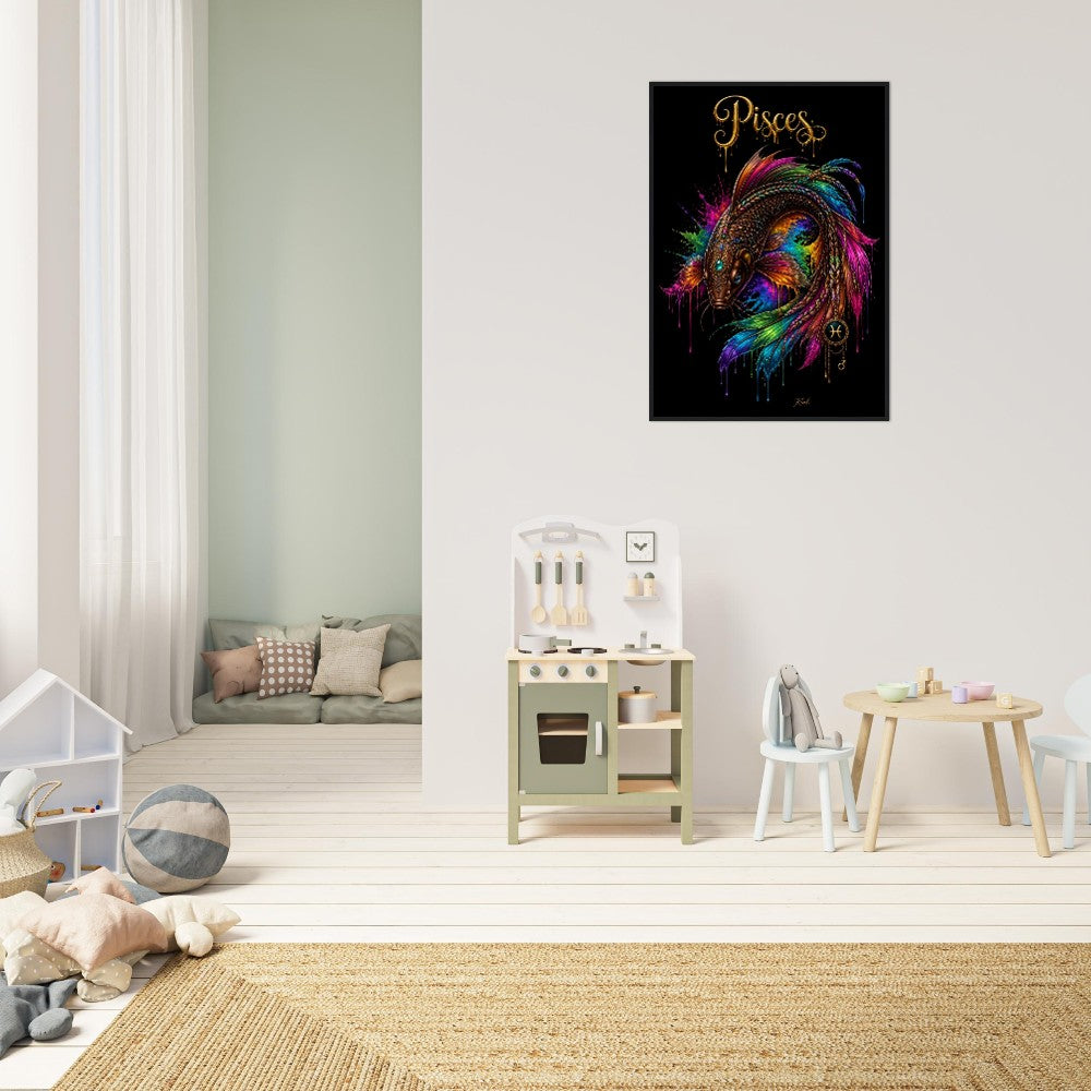 Pisces Neon Zodiac Koi Poster, Colorful Wall Art, Artistic Astrology Canvas, Zodiac Gift for Him, Danish Art Studio