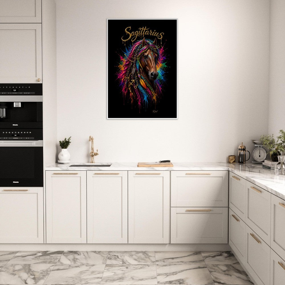 Sagittarius Neon Zodiac Horse Poster, Colorful Wall Art, Zodiac Gift for Him, Danish Art Studio