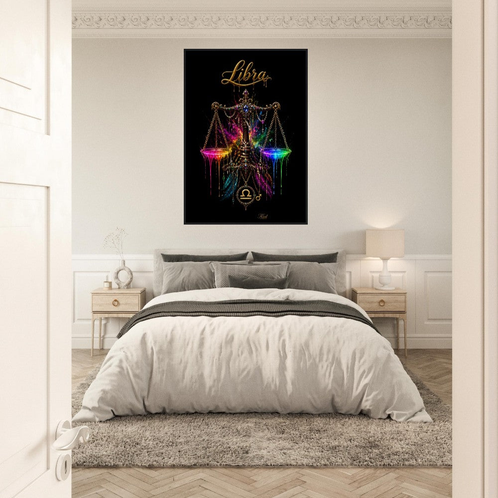Libra Neon Zodiac Scales Poster, Colorful Wall Art, Artistic Astrology Canvas, Zodiac Gift for Him, Danish Art Studio