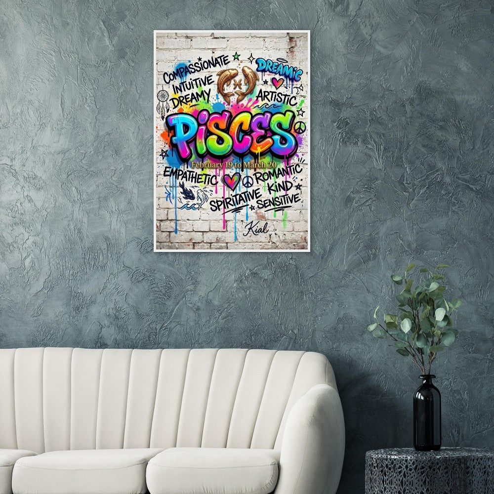 Pisces Neon Graffiti Zodiac Poster, Colorful Street Art, Zodiac Gift for Her, Danish Art Studio