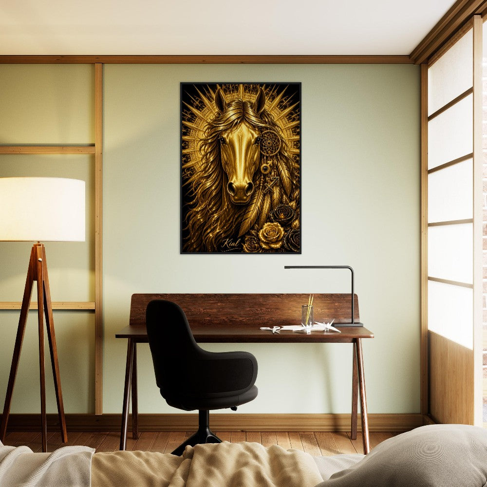 Sagittarius Zodiac Horse Poster, Gold Wall Art, Zodiac Gift for Him, Danish Art Studio