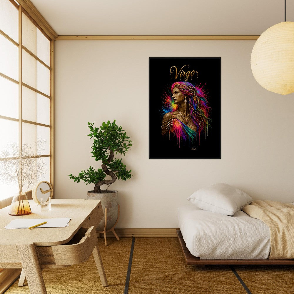 Virgo Neon Zodiac Maiden Poster, Colorful Wall Art, Artistic Astrology Canvas, Zodiac Gift for Her, Danish Art Studio