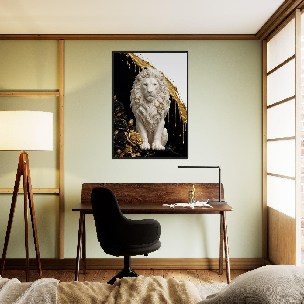 Leo Zodiac Lion Poster, Gold Wall Art, Astrology Canvas, Lion Portrait, Zodiac Gift for Him, Danish Art Studio