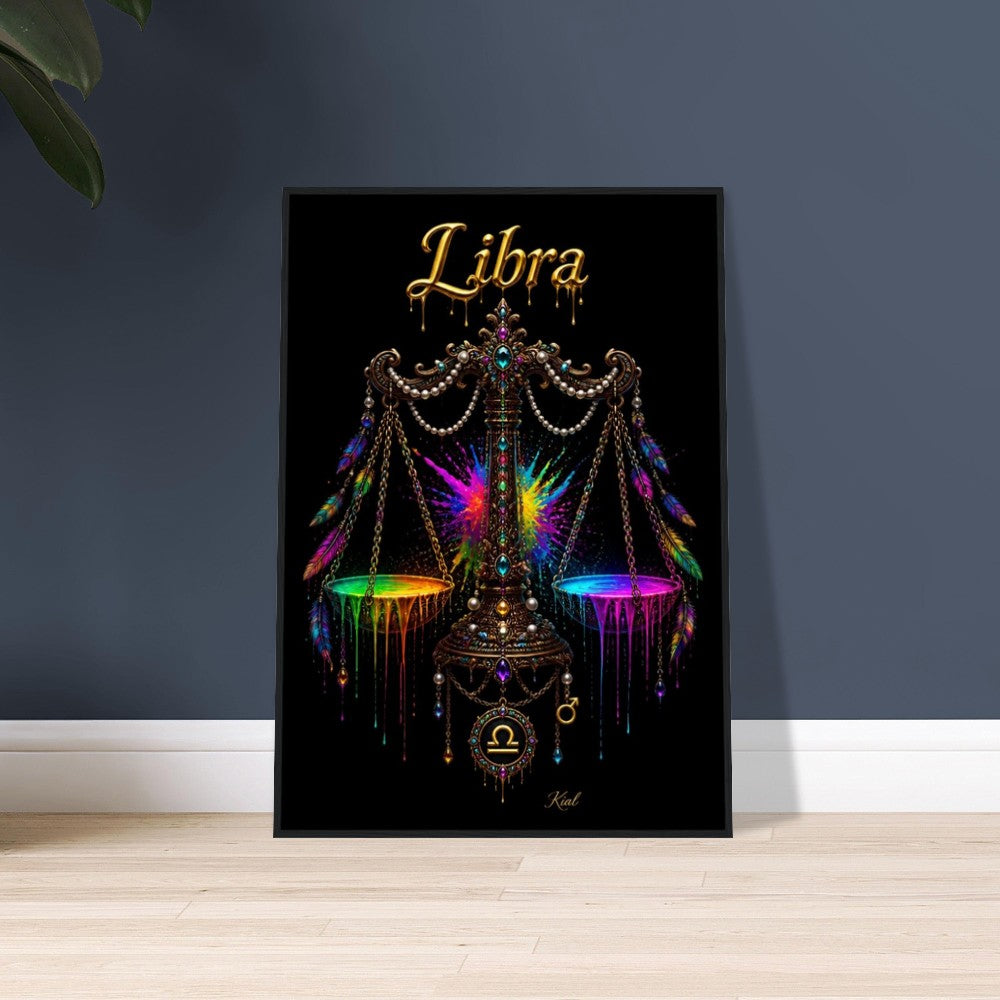 Libra Neon Zodiac Scales Poster, Colorful Wall Art, Artistic Astrology Canvas, Zodiac Gift for Him, Danish Art Studio