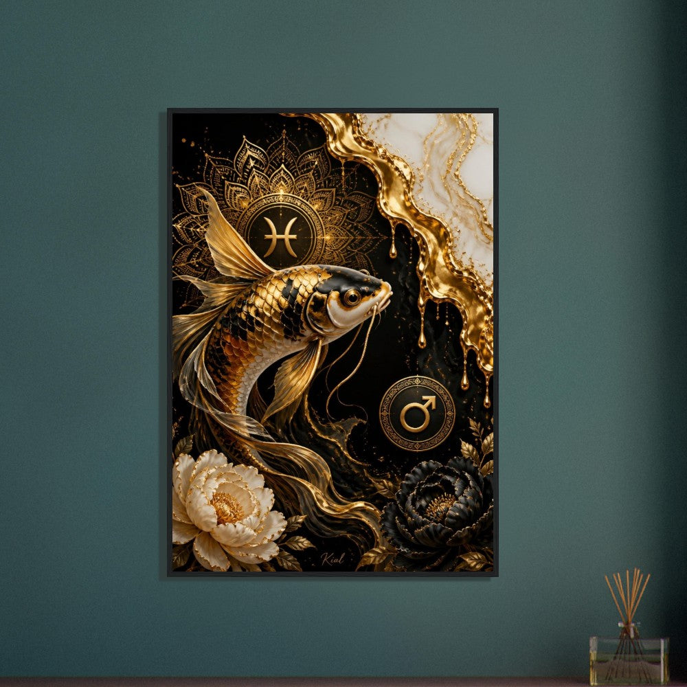 Pisces Zodiac Koi Poster, Gold Wall Art, Astrology Canvas, Koi Portrait, Zodiac Gift for Him, Danish Art Studio