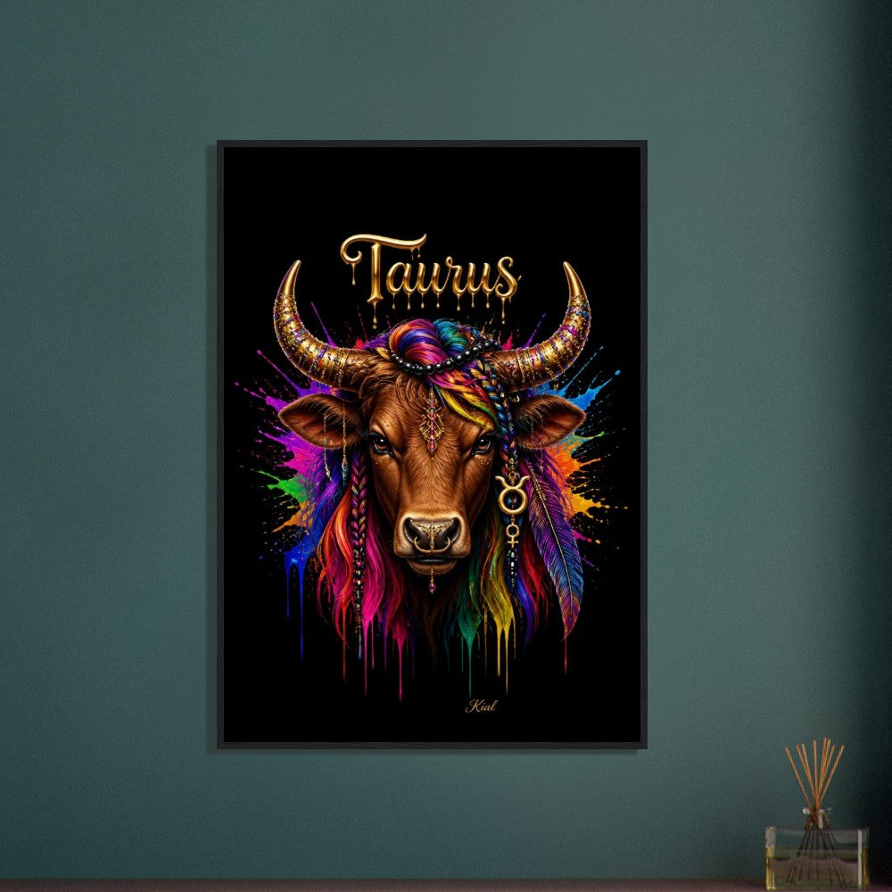 Taurus Neon Zodiac Bull Poster, Colorful Wall Art, Artistic Astrology Canvas, Zodiac Gift for Her, Danish Art Studio