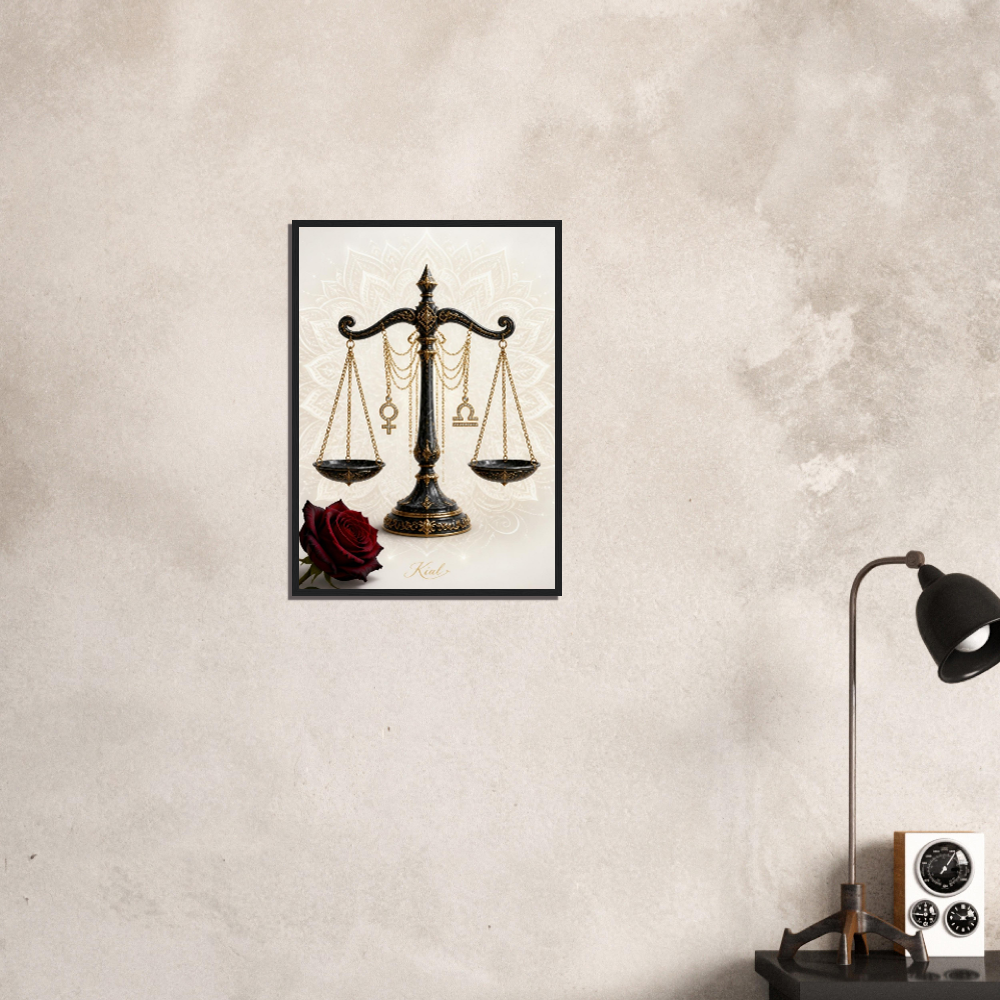 Libra Zodiac Scales Poster, Gold Wall Art, Astrology Canvas, Scales Portrait, Zodiac Gift for Her, Danish Art Studio