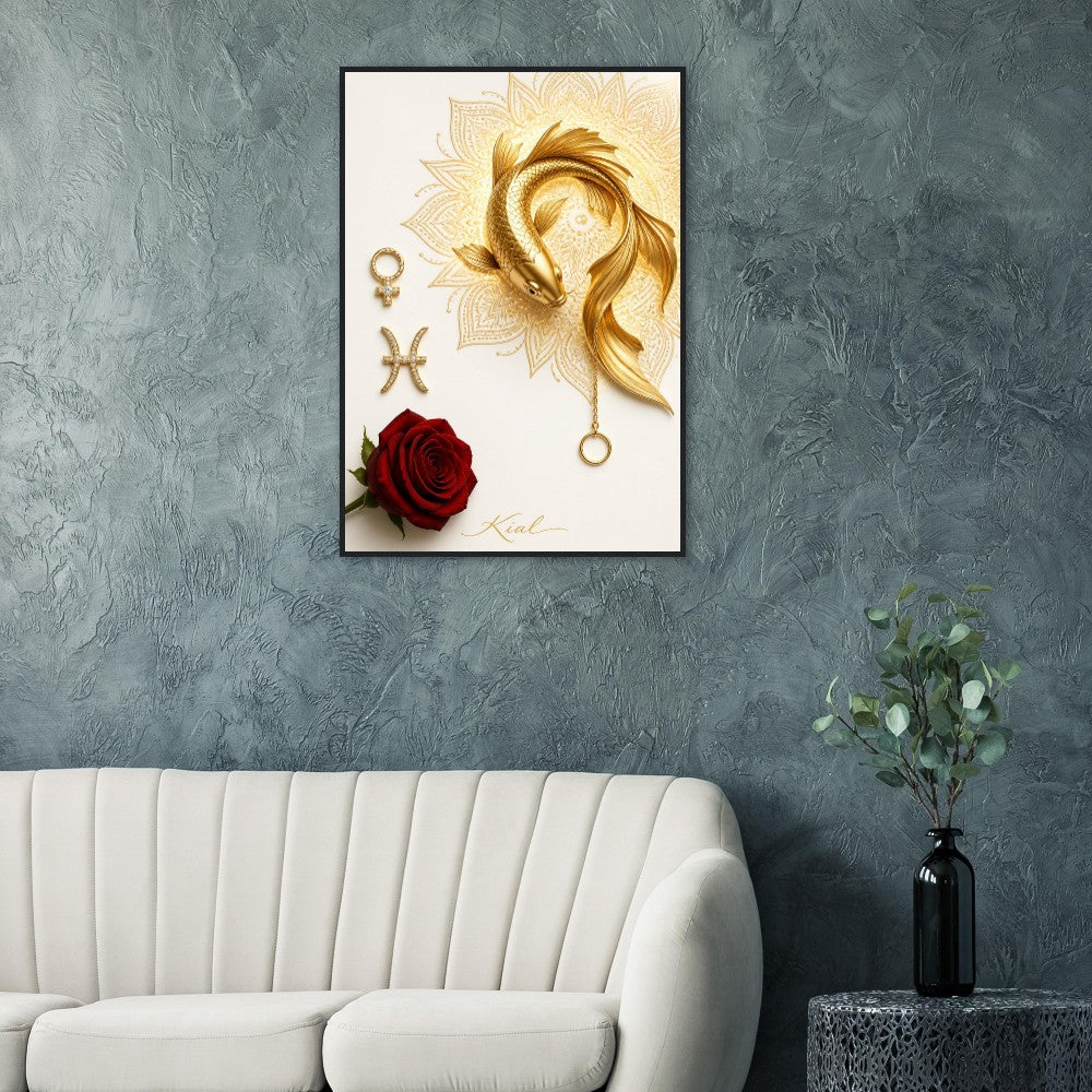 Pisces Zodiac Koi Poster, Gold Wall Art, Astrology Canvas, Koi Portrait, Zodiac Gift for Her, Danish Art Studio