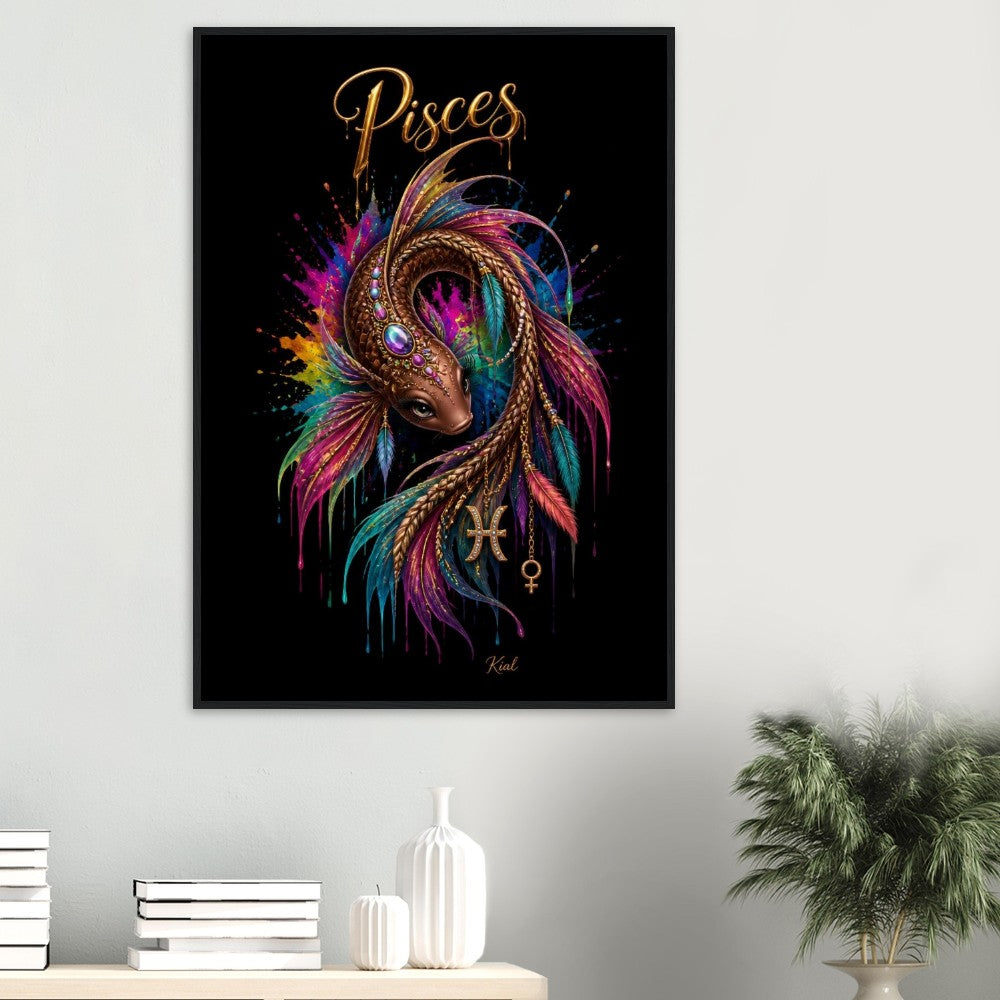 Pisces Neon Zodiac Koi Poster, Colorful Wall Art, Artistic Astrology Canvas, Zodiac Gift for Her, Danish Art Studio