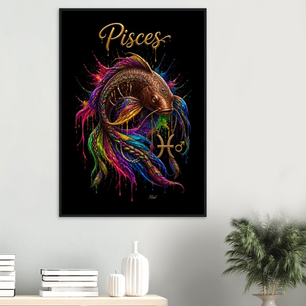 Pisces Neon Zodiac Koi Poster, Colorful Wall Art, Artistic Astrology Canvas, Zodiac Gift for Him, Danish Art Studio