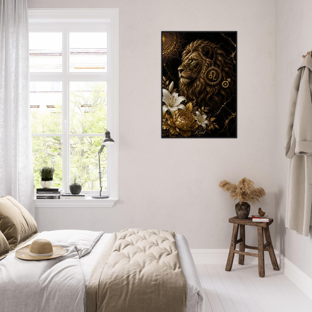 Leo Zodiac Lion Poster, Gold Wall Art, Astrology Canvas, Lion Portrait, Zodiac Gift for Him, Danish Art Studio