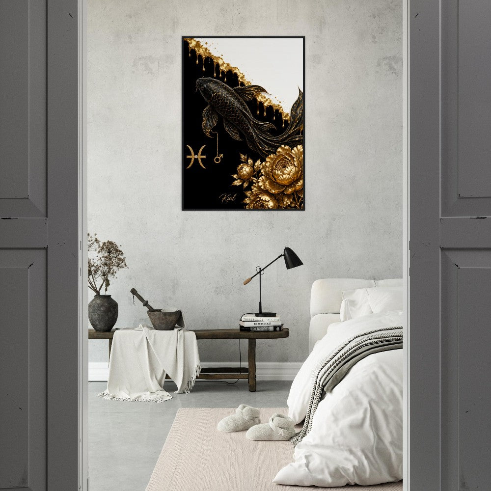 Pisces Zodiac Koi Poster, Gold Wall Art, Astrology Canvas, Koi Portrait, Zodiac Gift for Him, Danish Art Studio