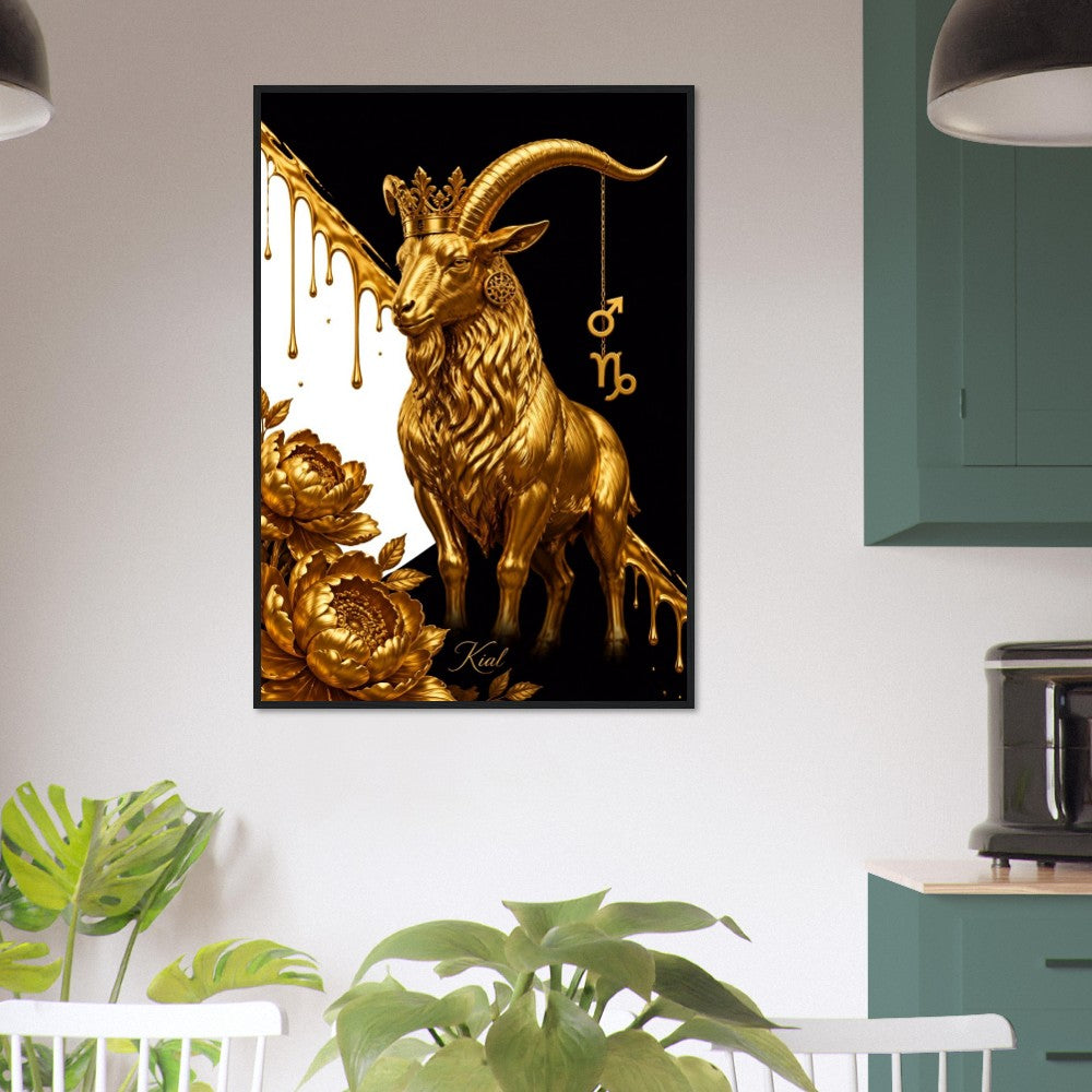 Capricorn Zodiac Goat Poster, Gold Wall Art, Astrology Canvas, Goat Portrait, Zodiac Gift for Him, Danish Art Studio