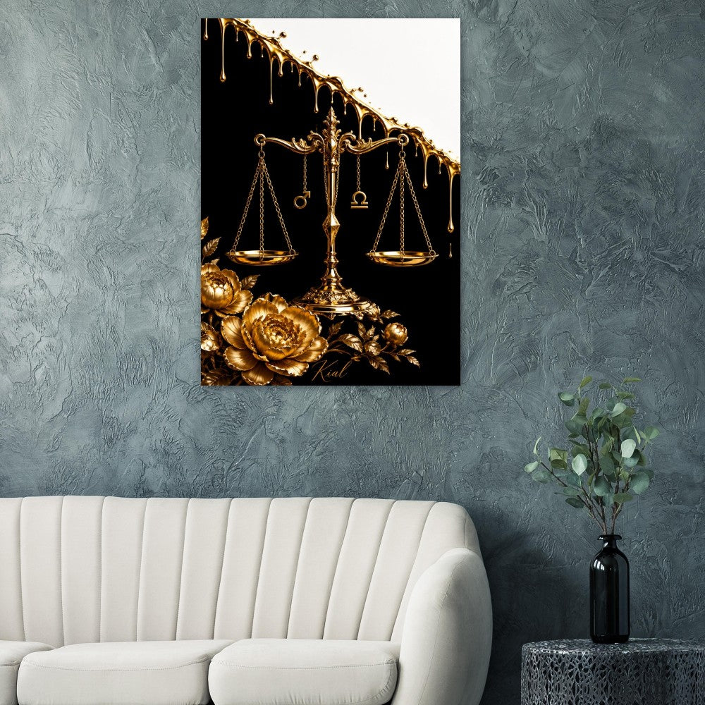 Libra Zodiac Scales Poster, Gold Wall Art, Astrology Canvas, Scales Portrait, Zodiac Gift for Him, Danish Art Studio