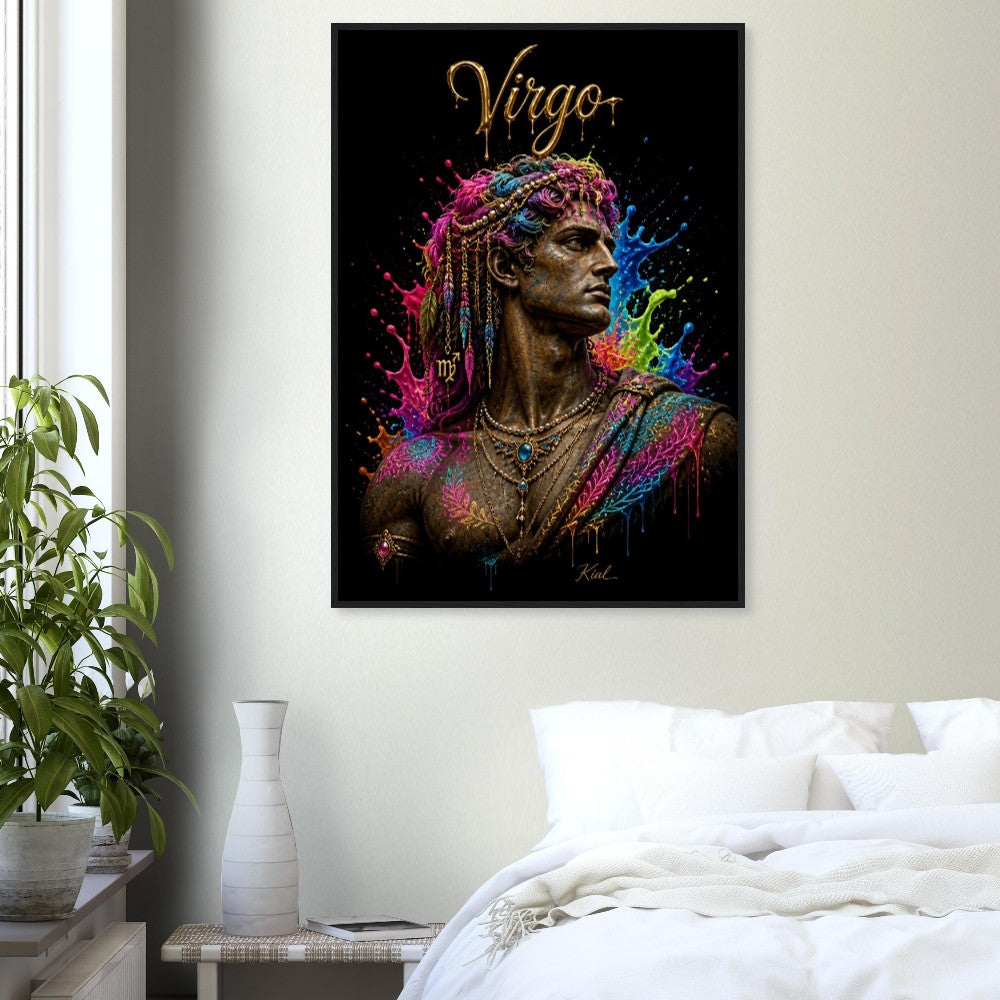 Virgo Neon Zodiac Maiden Poster, Colorful Wall Art, Artistic Astrology Canvas, Zodiac Gift for Him, Danish Art Studio