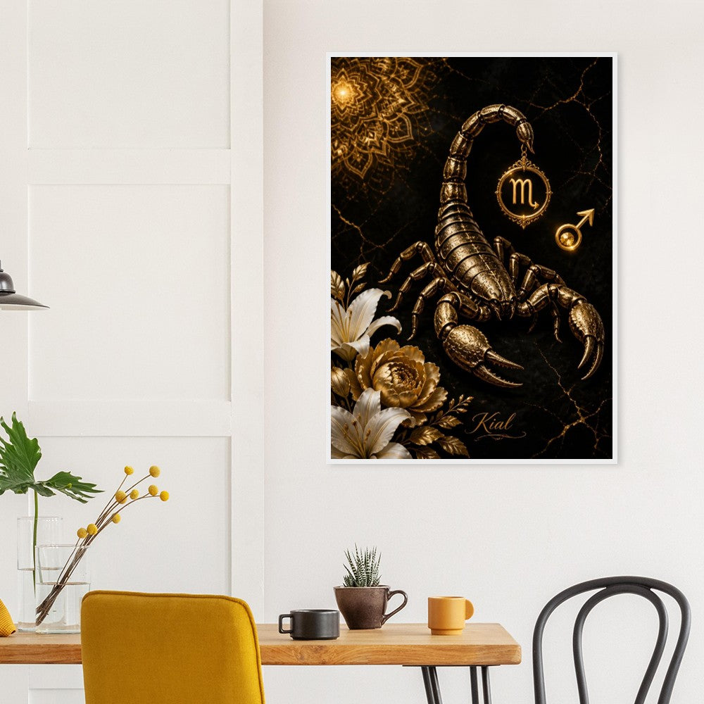 Scorpio Zodiac Scorpion Poster, Gold Wall Art, Zodiac Gift for Him, Danish Art Studio