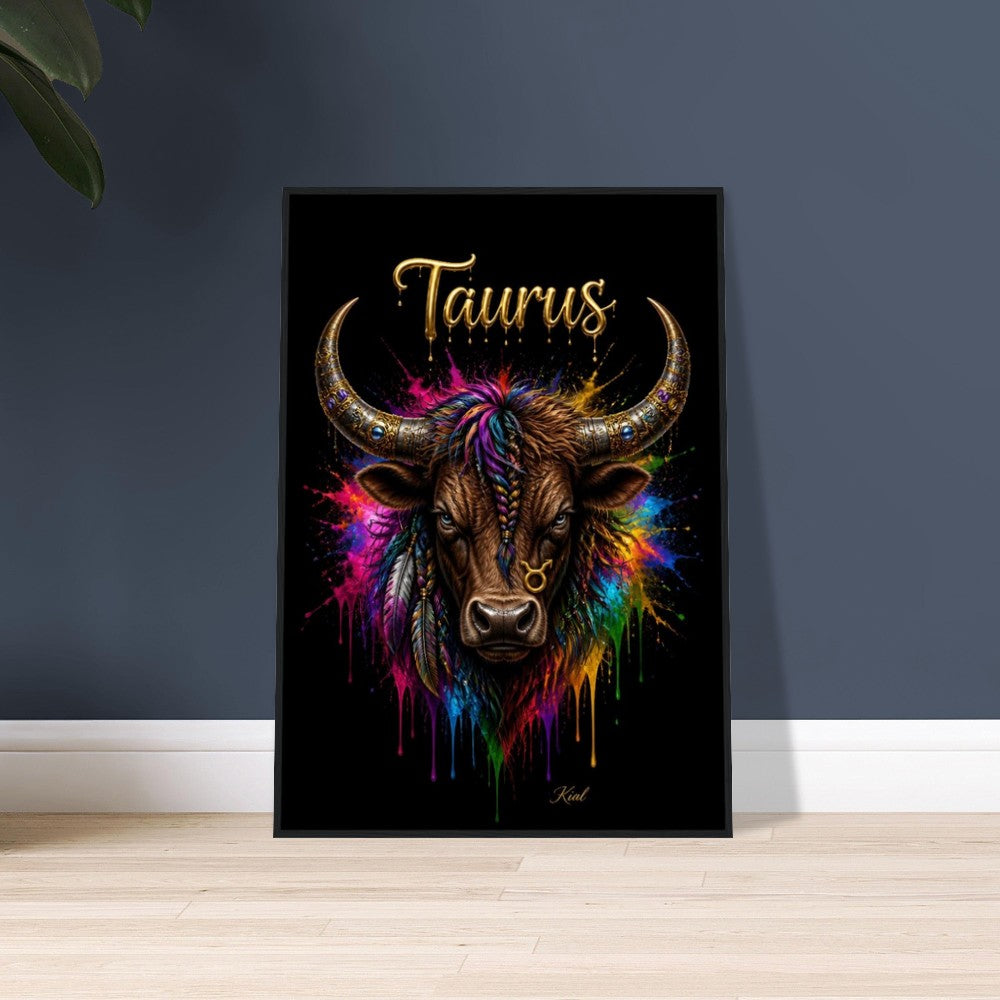 Taurus Neon Zodiac Bull Poster, Colorful Wall Art, Artistic Astrology Canvas, Zodiac Gift for Him, Danish Art Studio