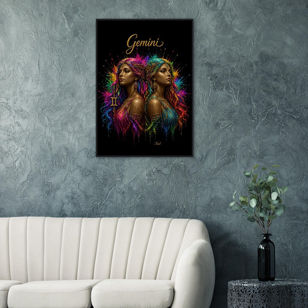 Gemini Neon Zodiac Twins Poster, Colorful Wall Art, Artistic Astrology Canvas, Zodiac Gift for Her, Danish Art Studio