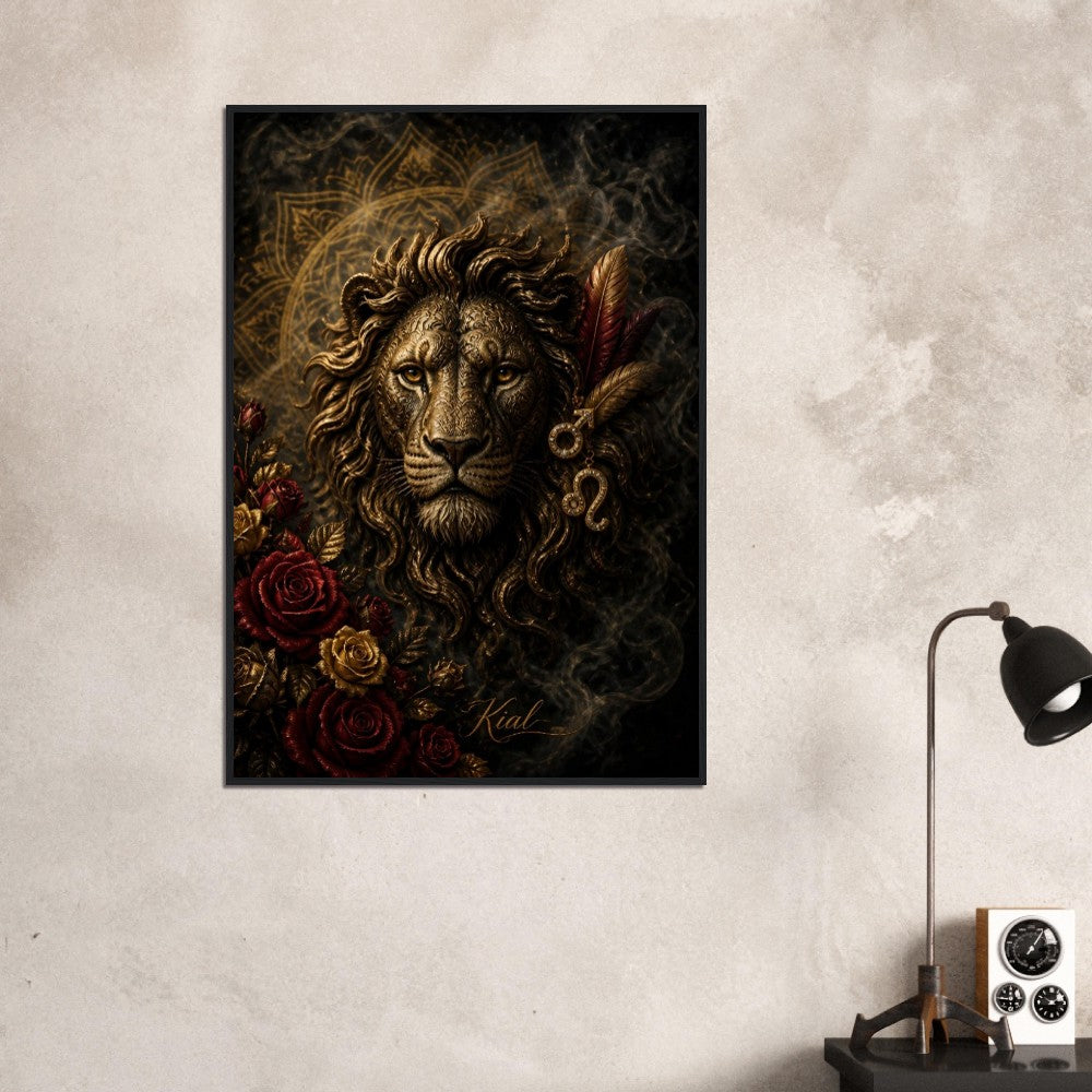 Leo Zodiac Lion Poster, Gold Wall Art, Astrology Canvas, Lion Portrait, Zodiac Gift for Him, Danish Art Studio