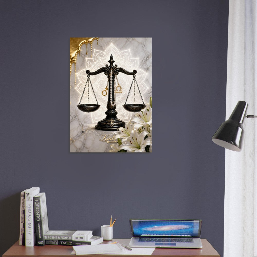 Libra Zodiac Scales Poster, Gold Wall Art, Astrology Canvas, Scales Portrait, Zodiac Gift for Him, Danish Art Studio