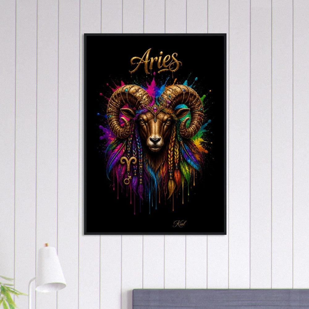 Aries Neon Zodiac Ram Poster, Colorful Wall Art, Artistic Astrology Canvas, Zodiac Gift for Him, Danish Art Studio